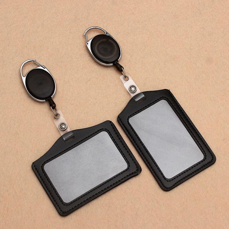 NEW Black Retractable Pull Badge Reel ABS Plastic Scalable Student Nurse Exhibition Genuine Leather Business Card Badge Holder ID Name Case Supplies