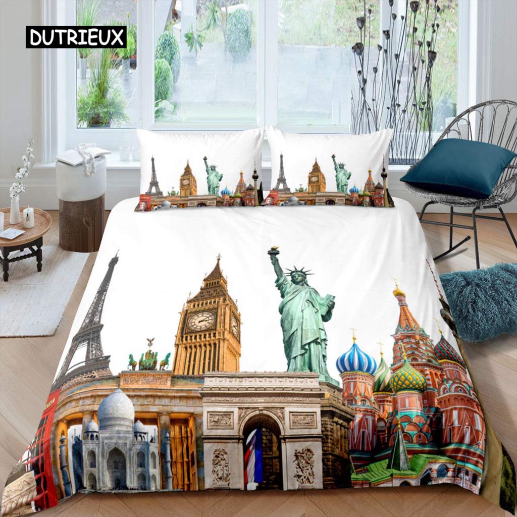 Statue of Liberty Bed Cover Package World Famous Building Bed Linen Package for Boys Girls Premium Microfiber Brand New York Landmark Comforter Cover