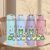 1PC Frog Group Music Party Cartoon Print 750ml Color Plastic Sports Water Bottle Leakproof Flip Straw Lid Suitable for Sports Office Home Use