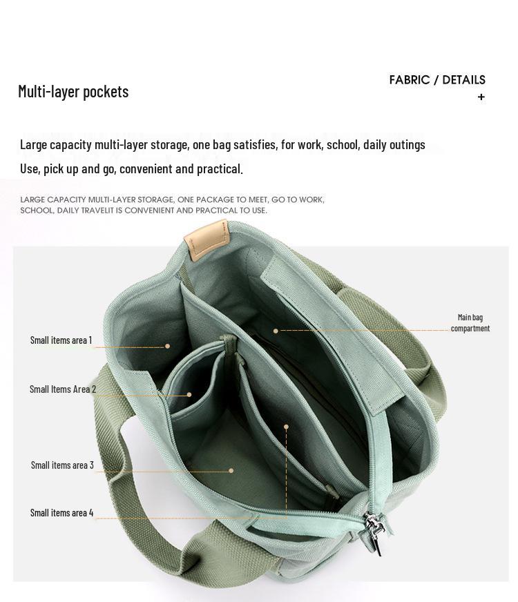 Japanische Mille-Feuille Umhängetasche - Minimalistische Canvas-Tasche mit Reißverschluss