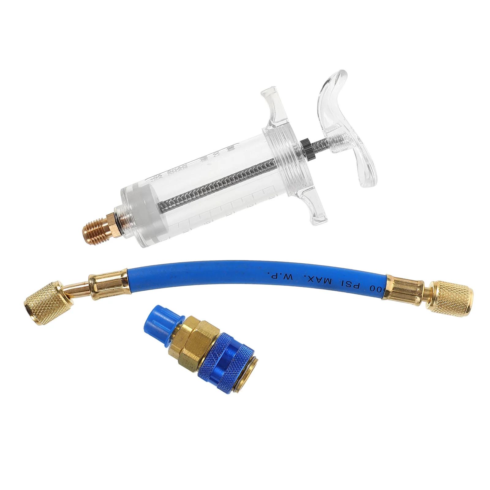 

Transparent A/C Oil/Dye Injector 30ml with Low Side Quick Coupler 1/4 SAE Air Conditioning Automotive Oiler Injection Syringe