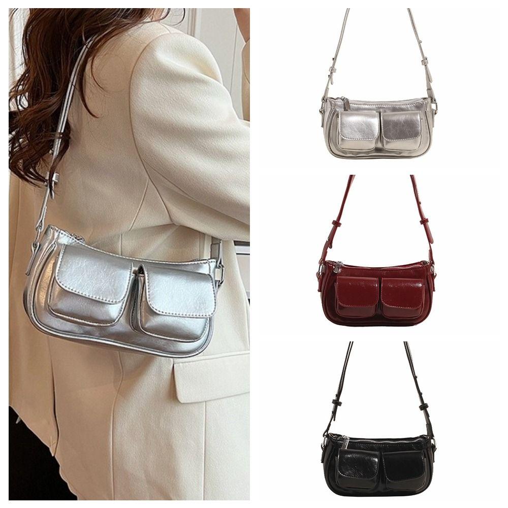 

Korean Style Pocket Shoulder Bag Y2K Women Handbag Simple PU Leather Underarm Bag Women красный