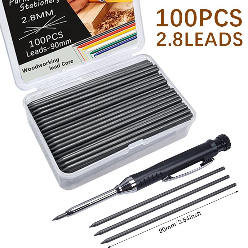 50/100 Stück 2,8 mm Große Kapazität Schwarzer Solider Zimmermannsbleistift Austauschbare Minen, Tiefloch-Markierungskern Holzbearbeitungs-Minenkern