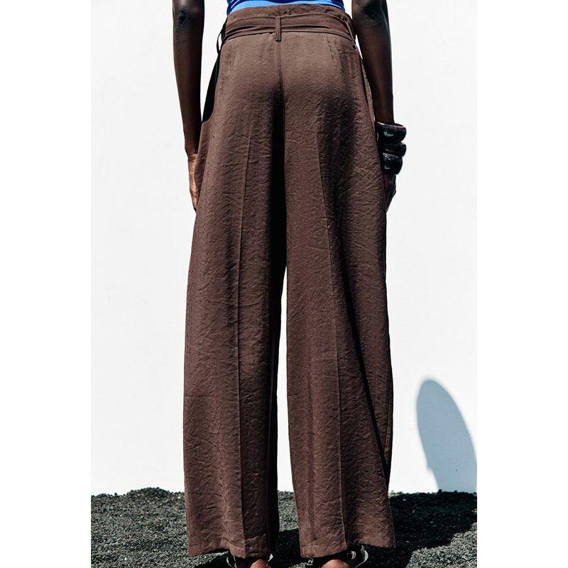 Summer New Product Women's Clothes French Pleated Design with Belt Classic High Waist Wide-Leg Casual Pants 7484073