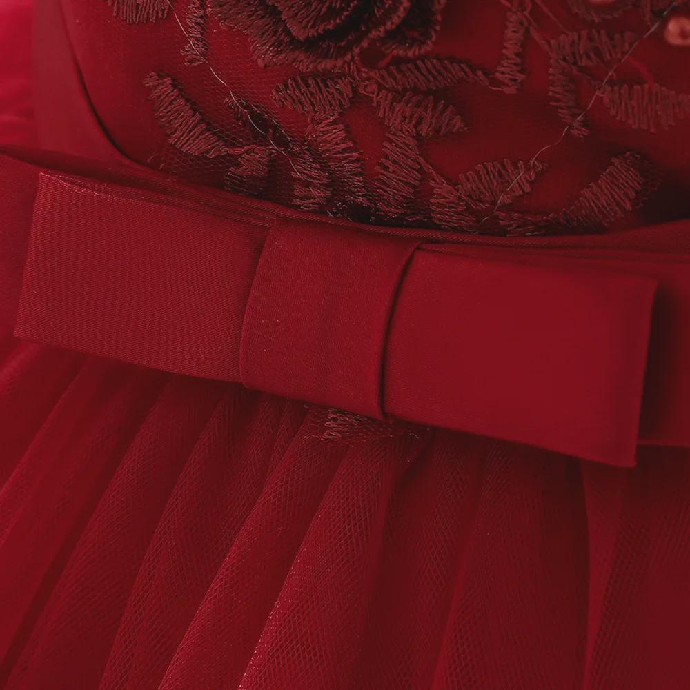 One-Shoulder Fluffy Baby Christening Dress with Beaded Flower and Bow