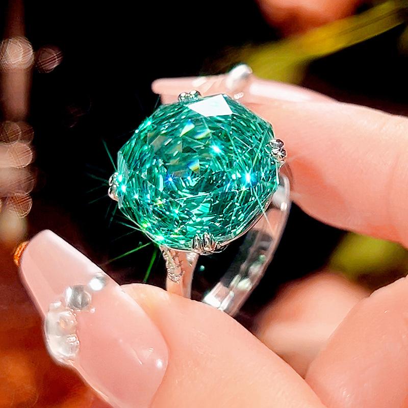 Schmuck Kupferboden Vergoldet Simulation Rosenschliff Meerblau Schlichter Ring Hauptstein 16mm