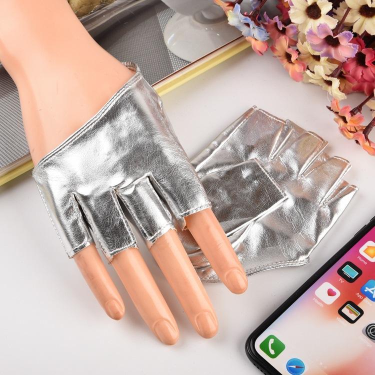 Women's gloves sexy half palm fingerless gloves Women jazz dance ds PU leather semi-finger gloves motorcycle gloves