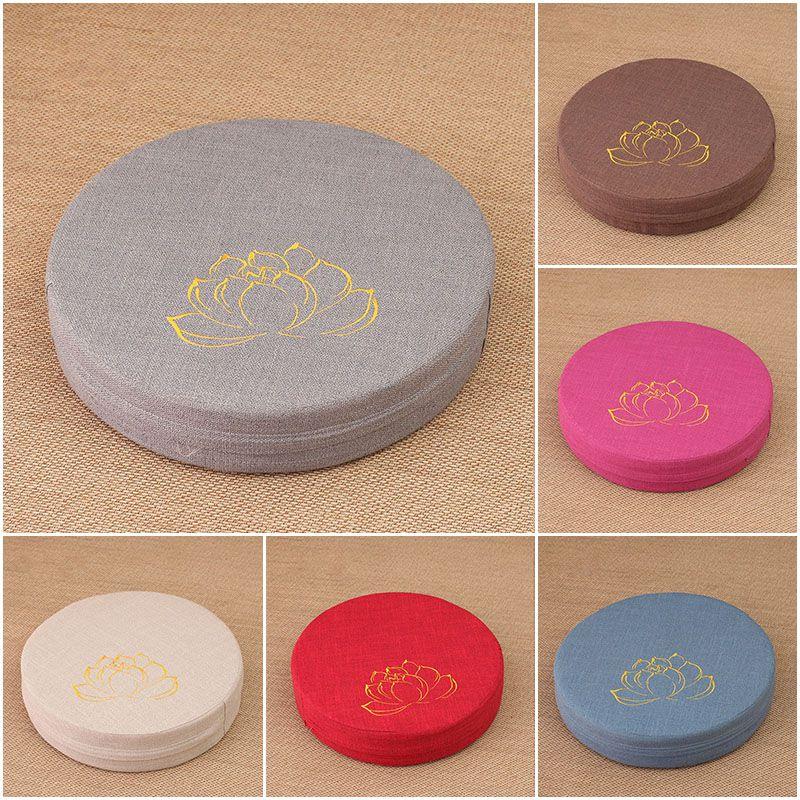 Plush Round Tatami Cushion Pad With Removable Washable Cover And Lotus Print