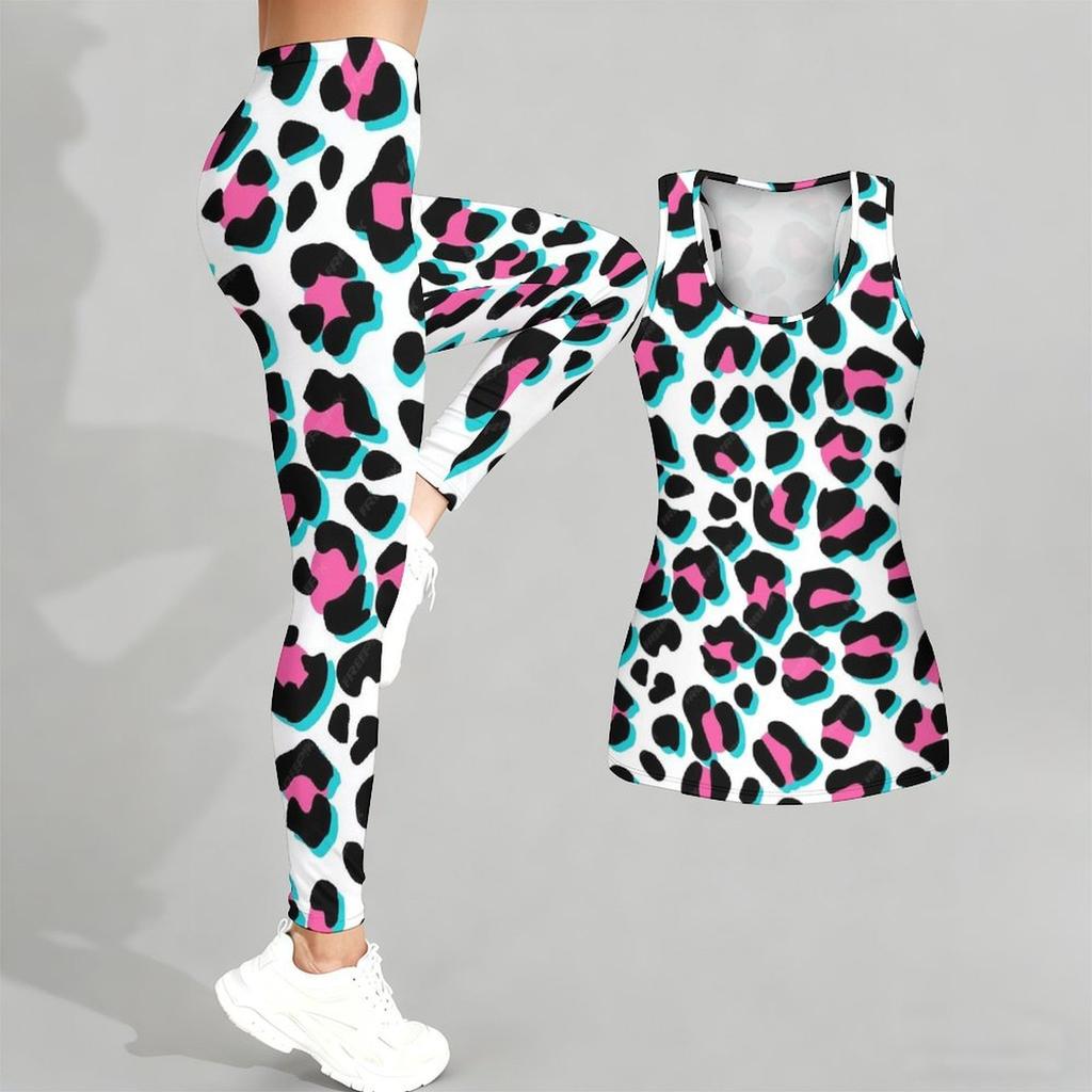 Leopard Print Yoga Outfit for Women Fashion Workout Leggings Fitness Sports Casual Yoga Set Sports Suit