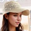 Hand Rhinestone Decor Hollow Knit Baseball Cap Hollow Knit Design Korean Trendy Cap Summer Season