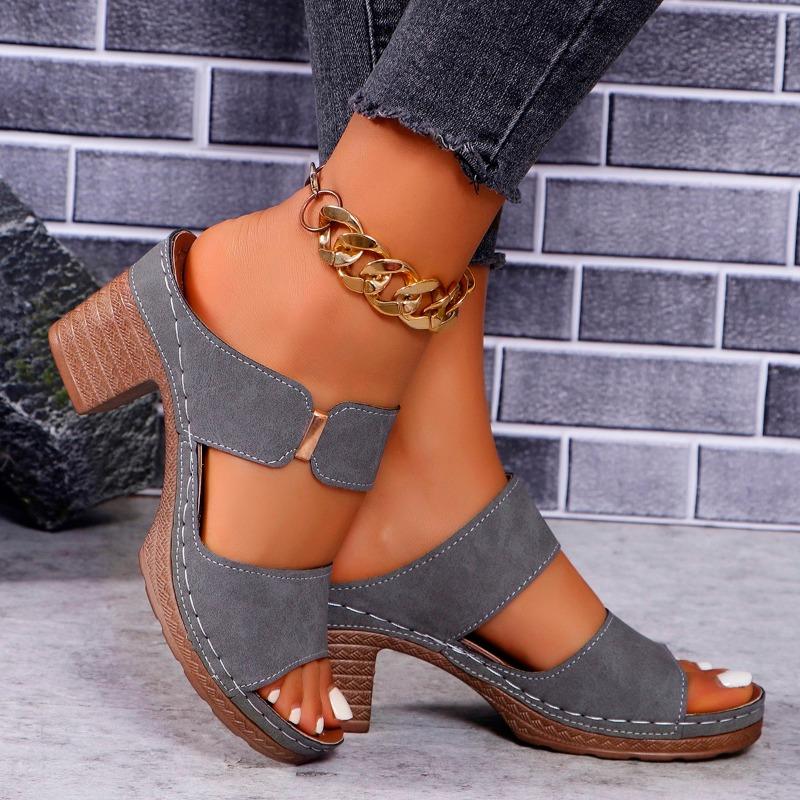 Fashion Women Summer New Simple Solid Color Square Root Anti-Slip Sandals Daily Casual Vacation Beach Flip Flop Zapatos De Mujer