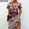 Elegant Women's Dress Summer Short Sleeve V-Neck Casual A-Line Dress Beach Holiday Dress Big Size Lady Vestidos