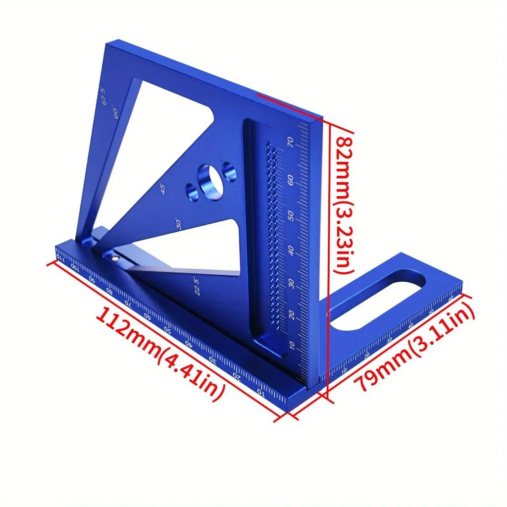 22.5/30/45/60/67.5/90 Degree Aluminum Alloy Square Ruler Protractor, Multi-Angle 3D Measuring Ruler, Engineer Carpenter Crafting