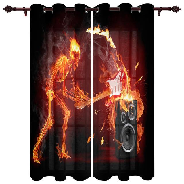Gitara elektryczna Woda Ogień Zasłony Okna do Salonu Sypialnia Luksusowe Wystrój Domu Zasłony Valance do Kuchni