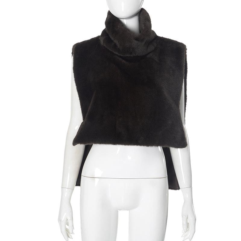 Y24TP547 Women's Solid Color Half-High Collar Fur Waistcoat Sleeveless Top for Autumn and Winter