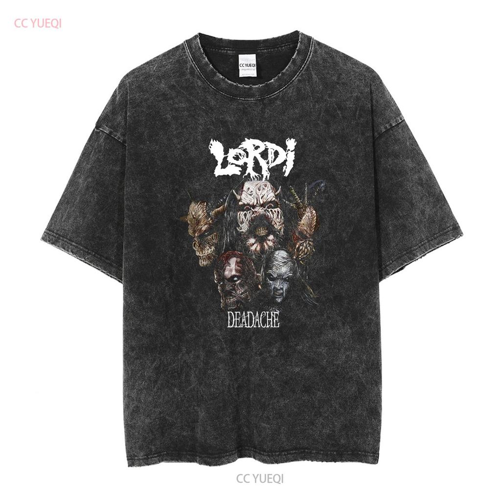 Lordi Deadache 90s 00s Concert Tour Metal Band Black T Shirt faded vintage Washed Breathable Unisex Soft streetwear Casual