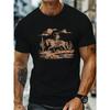 Herren Western Cowboy Pferd T-Shirt | Wüstenszene Aufdruck, Leicht Atmungsaktiv, Rundhals, Kurzarm, Strapazierfähiger Stoff, Lässiger Stil