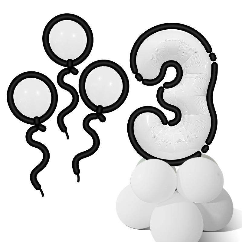 Cartoon Style Black And White Digital Balloon Column Children'S First Birthday Party Decoration Scene Arrangement Photo