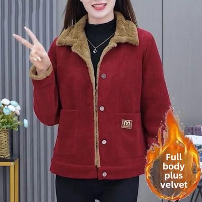 Haină Scurtă de Toamnă Iarnă pentru Femei Mărimi Mari din Catifea Îngroșată, Caldă, Modă, Subțietoare, Largă, cu Mânecă Lungă, Elegantă, Anti-Îmbătrânire