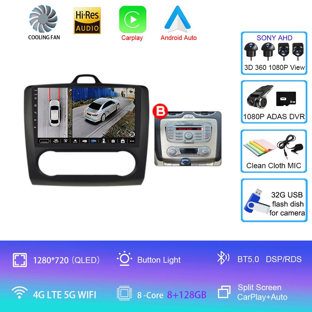 Android 14 Car Radio Autoradio For Ford Focus 2 Mk2 2004 - 2011 GPS Navigation Multimedia Player Carplay Stereo WIFI 360 Camera