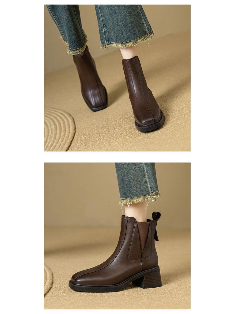 Women's Chelsea Ankle Boots - Autumn/Winter Genuine Leather, Retro British Style, Chunky Heel Martin Chimney Boots