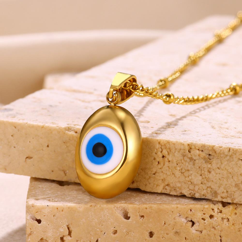 Teufelsauge Anhänger Halskette für Damen Herren Charm Blaue Augen Halsketten Perlenkette Goldfarbe Edelstahl Choker Schmuck BFF Geschenk