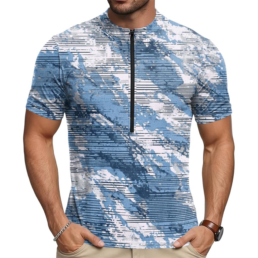 Herren Kurzarm Radtrikot Atmungsaktiv Schnelltrocknend Rundhalsausschnitt Reißverschluss Vorne Leichtes Sportshirt für Outdoor-Fahrten