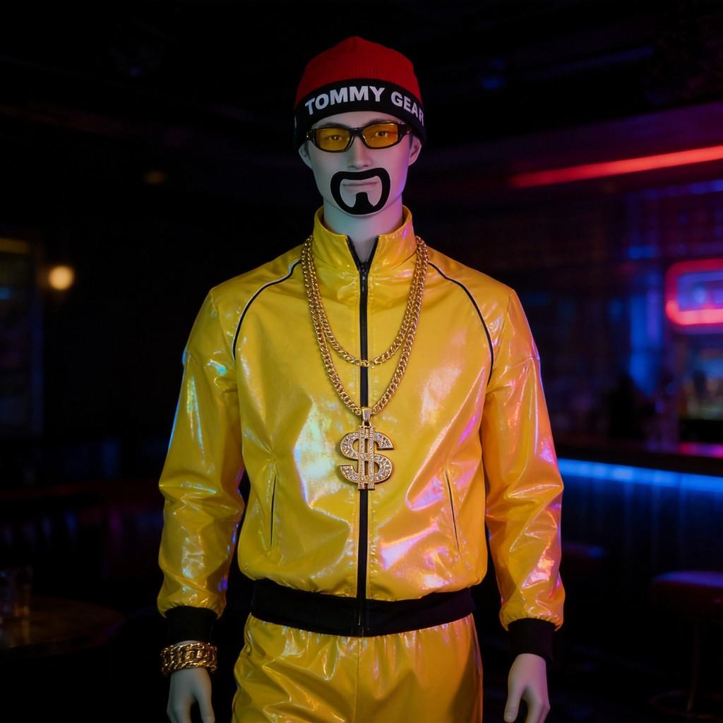 Halloween Adult 90s Celebrity Costume With Vinyl Shine Reflective For Retro Disco Party