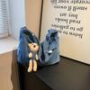 Adorable Korean Style Cartoon Denim Shoulder Bag For Students Casual Look In Blue