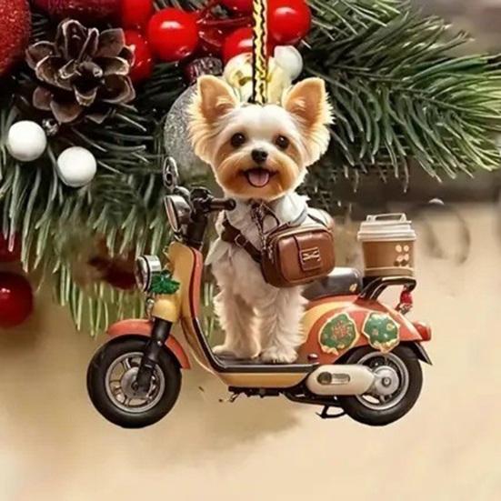 Yousheng Car Pendant Lifelike Puppy Ridding A Motorbike Design Statue Lightweight Hanging Decoration Indoor Outdoor Decor