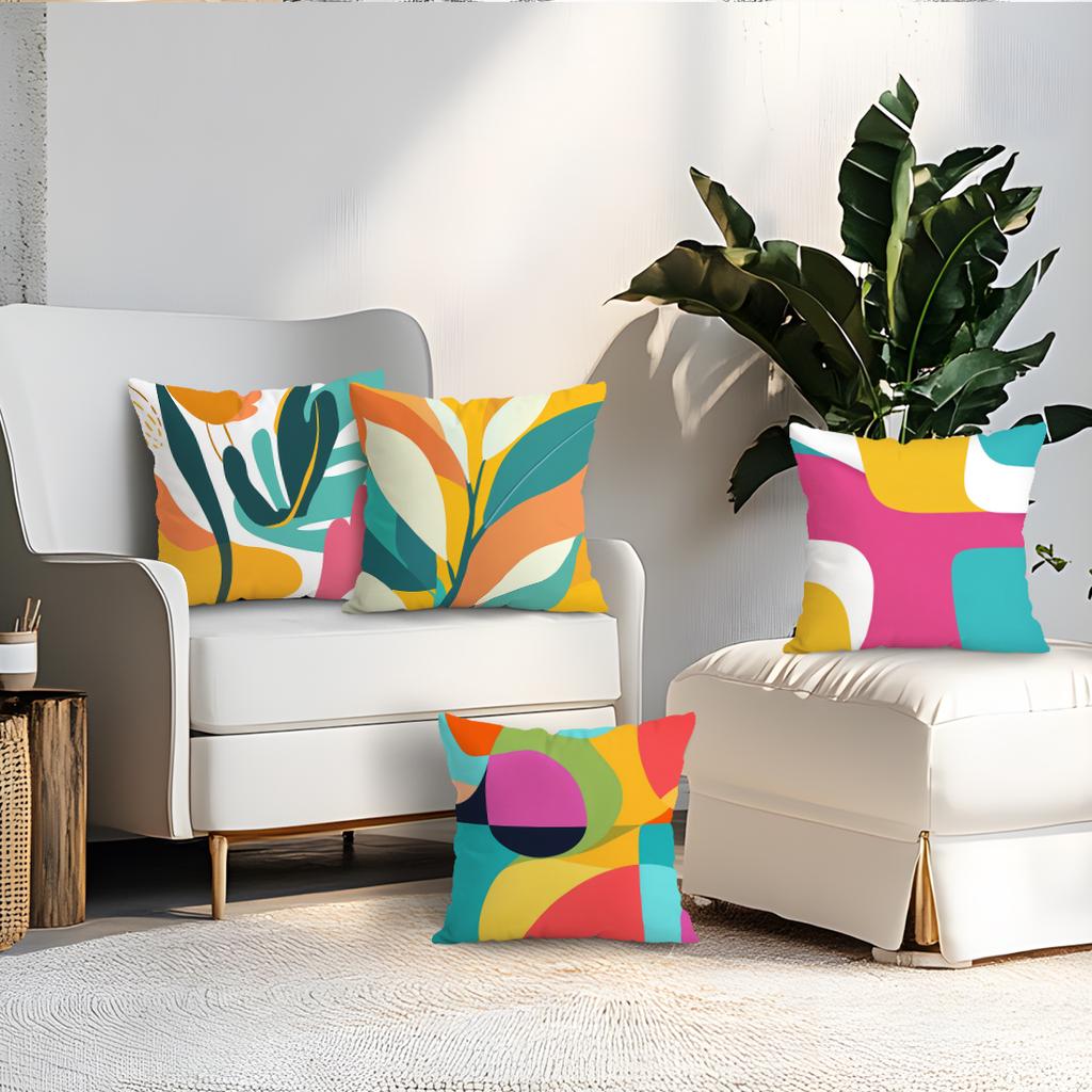 4Pcs Abstract Geometric Shape Plant Print Single-Sided Cushion Cover For Living Room Bedroom Car Home Decor