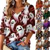 Women's V-Neck Halloween Print Lightweight Blouse for Spring and Summer