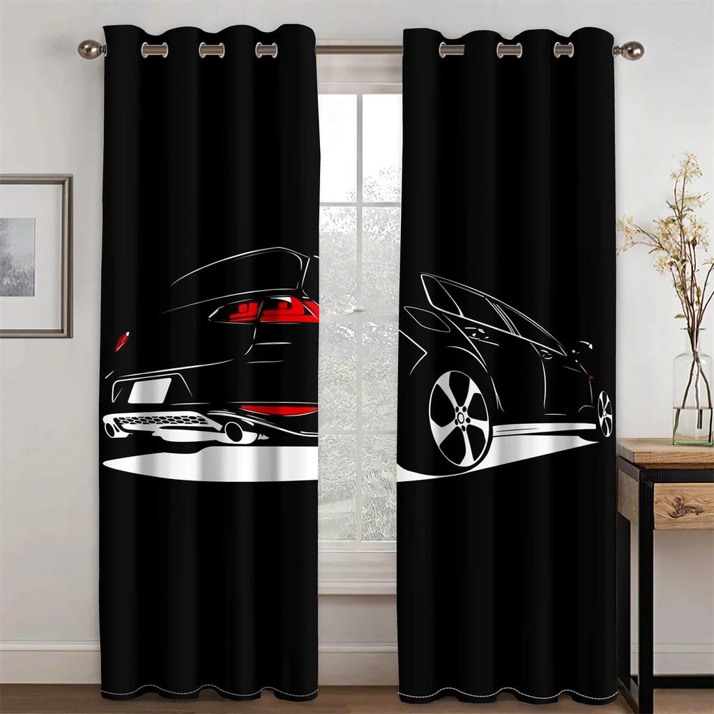 Serietidningsgraffiti Sportbilar Coola Pojkar Barn Män 2 Delar Ljusfiltrerande Gardin för Vardagsrum Sovrum Hem Fönsterdraperi Dekor