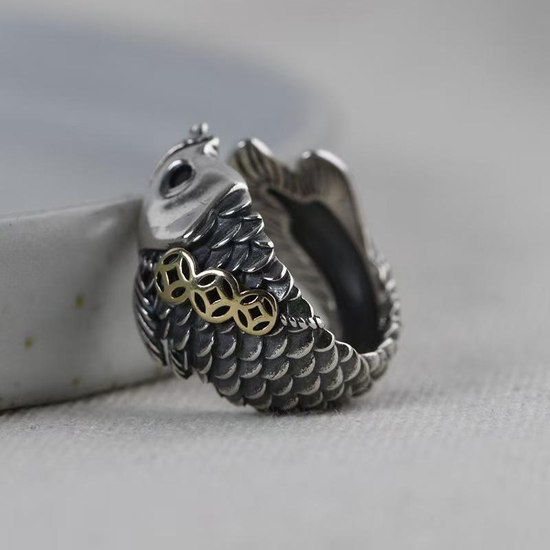 Modischer Retro-Fischring, Verstellbarer Karpfen-Zeigefingerring, Einfacher und vielseitiger Ring