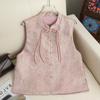 2026 Chinese Brocade Sleeveless Vest: Retro Frog Button Jacquard Top for Middle-Aged and Elderly Women