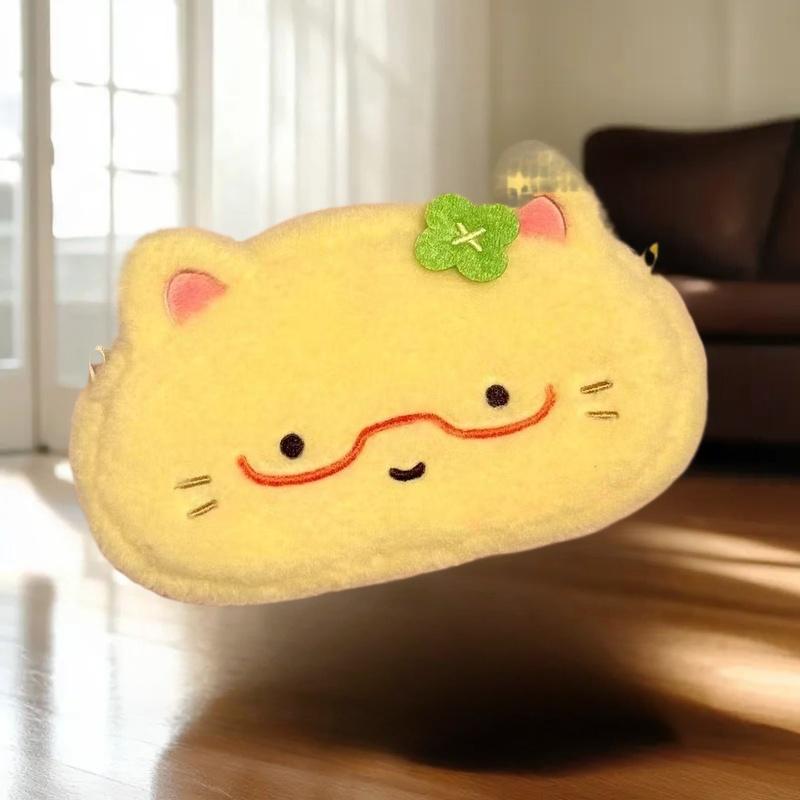 Cartoon Plush Pencil Case Cute Omelette Kitten Pen Bag Large Capacity Stationery Bag Cosmetic Bag Girls Gifts
