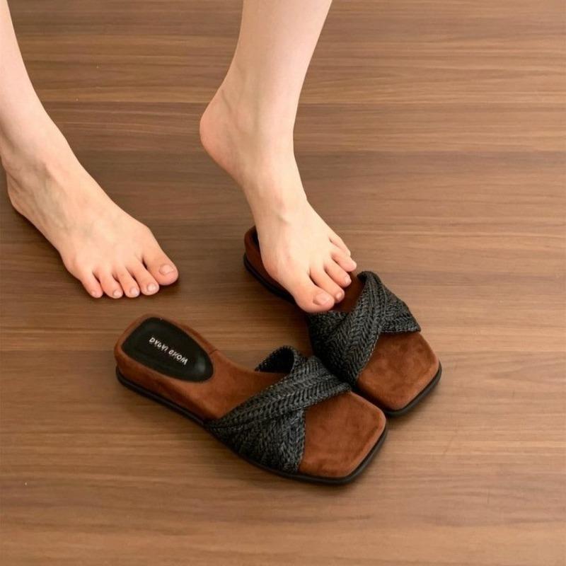French Cool Slippers Women's Shoes Summer New Wedges Sandals One-word Slippers Beach Shoes Women's High-end Wear