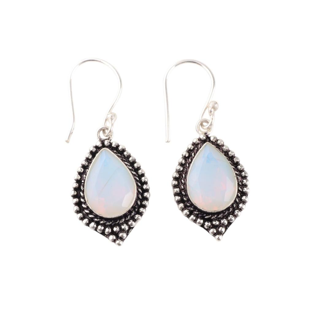 Milky Opal Gemstone 925 Sterling Silver Handmade Jewelry Earrings 1.6" For Gift EE-164-18