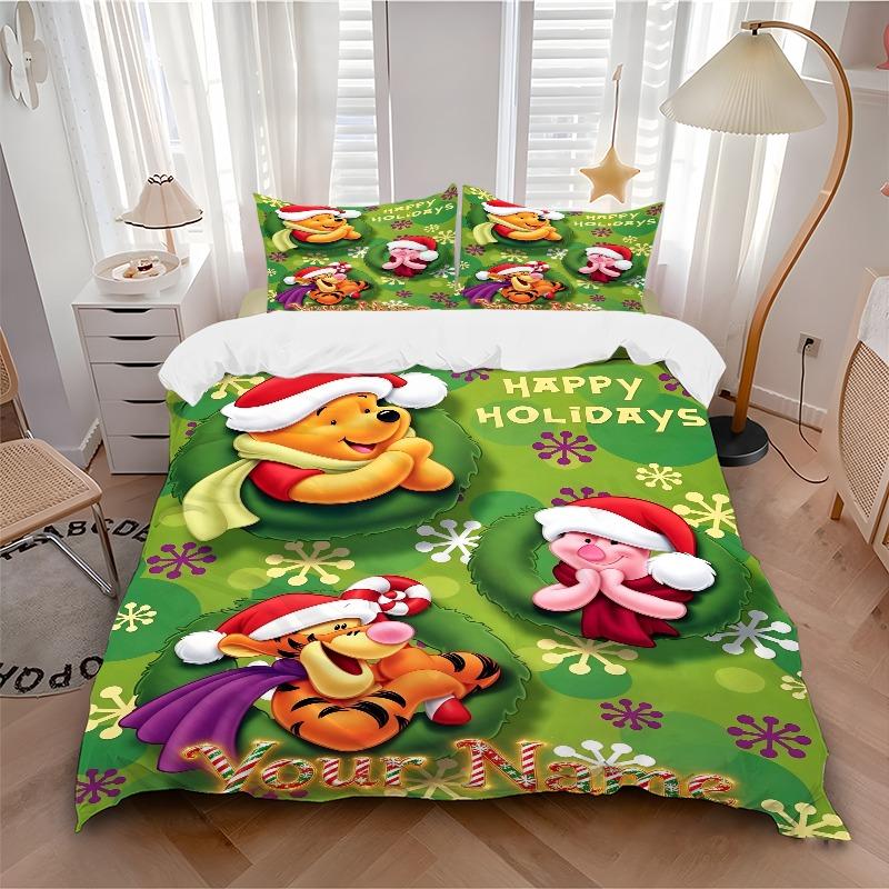 Custom 3Pcs Christmas Winnie Pooh Party Bedding Sets For All Sizes New 3D Printed Bed Cover Comforter Duvet Cover Pillowcase Bedroom Decoration