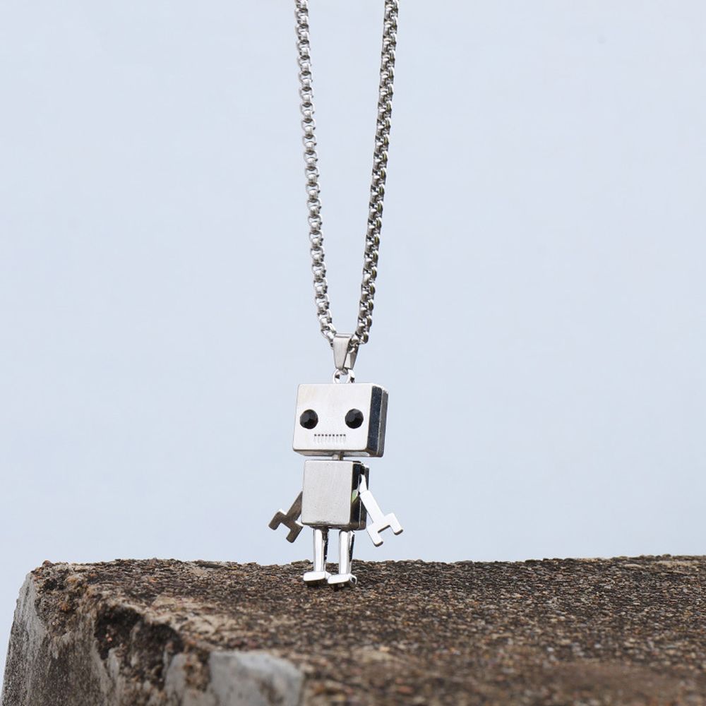 Steel Punk Hip Hop Heavy Industry Man Necklace Metal Pendant Choker Birthday Present Robot Necklace
