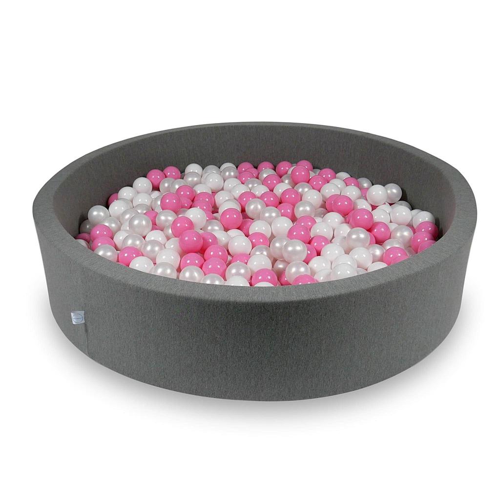Dry pool 130x30cm gray with 600 balls: white, pearl, powder pink