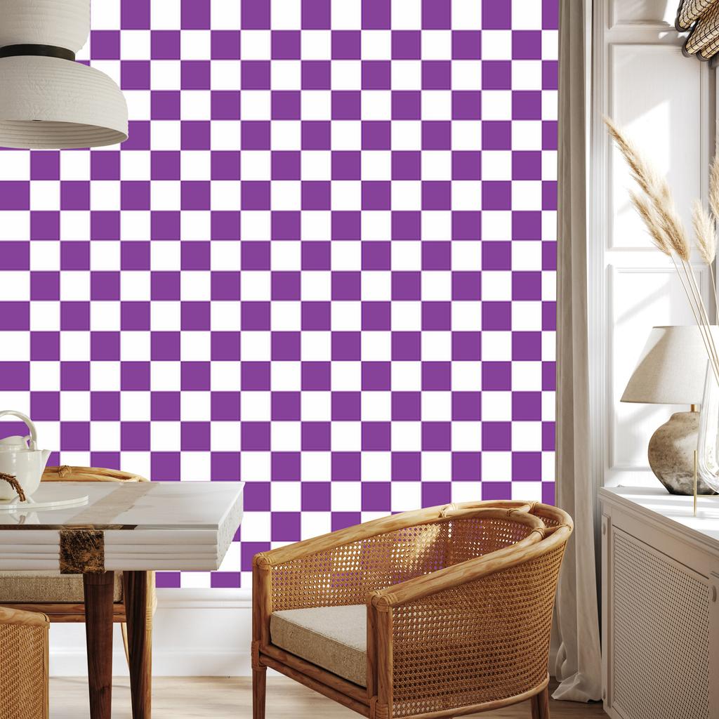 Checkerboard Wallpaper Purple for Living Room and Bedroom 50x1000