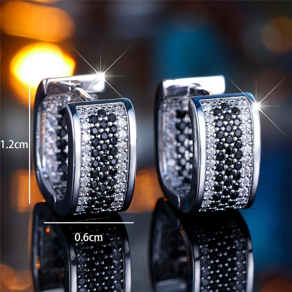 Cute Female Small White Black Round Zircon Stone Hoop Earrings Fashion Silver Color Wedding  For Women