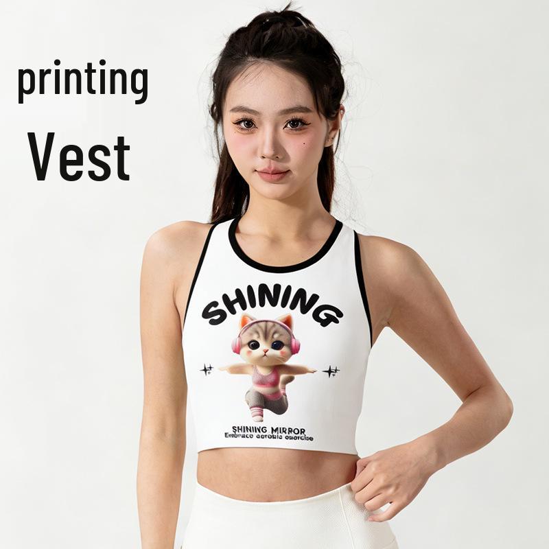 Stoßfestes Anti-Hänge-Yoga-Tanktop für Damen mit Brustpolstern - Roter Druck im chinesischen Stil für Pilates & Fitness