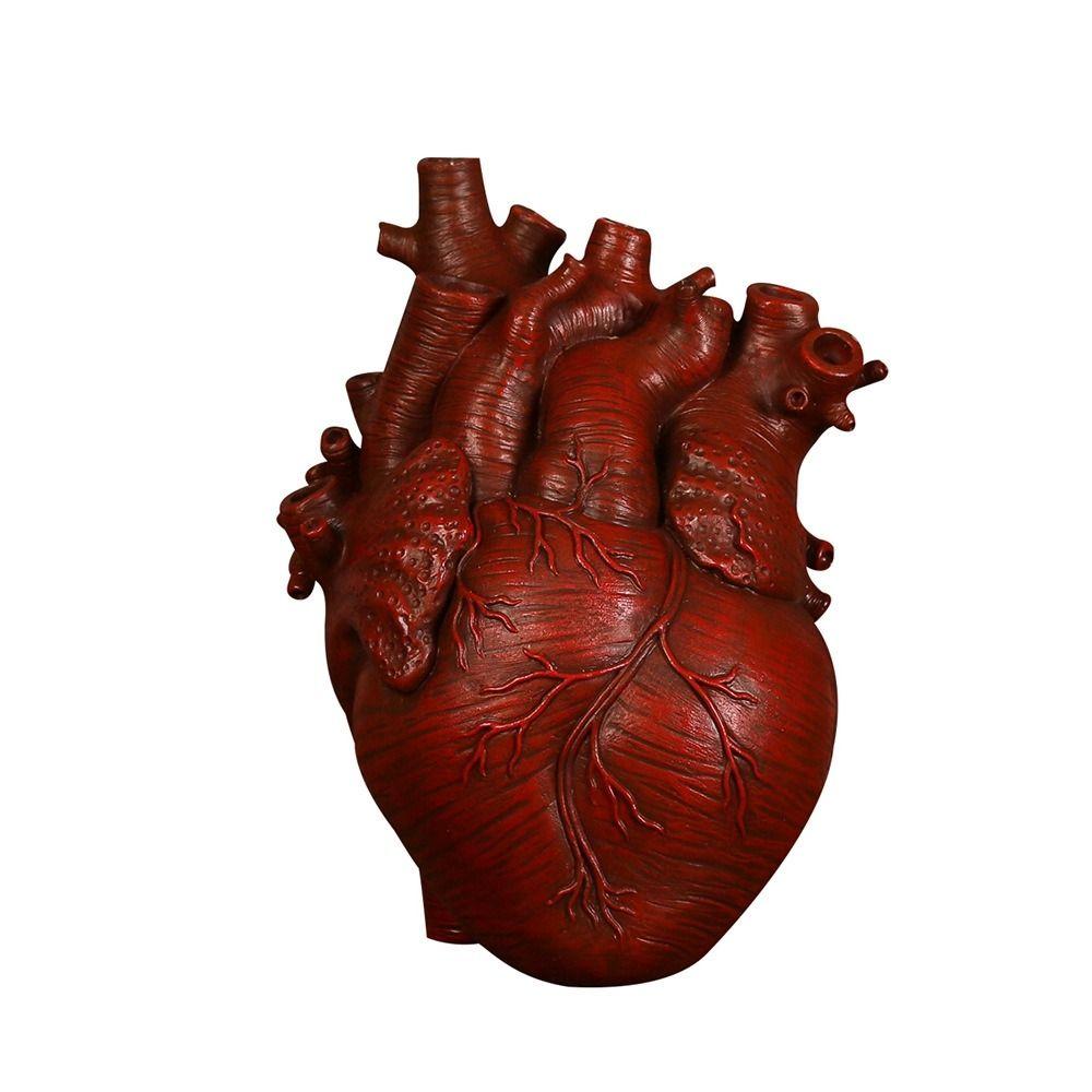 Resin Heart Shaped Vase Multiple Sockets White/Red Desktop Flower Pot Sculpture Design Dried Flower Container