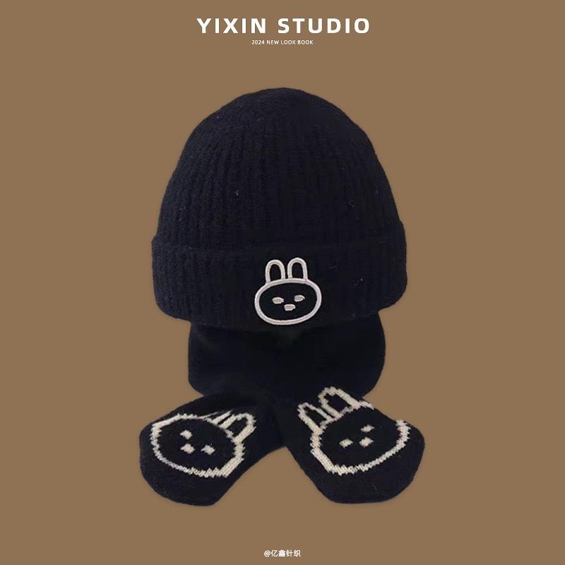 Winter children's hats, piled and thickened two-piece sets, baby hats, bear wool hats, thermal hats, sets