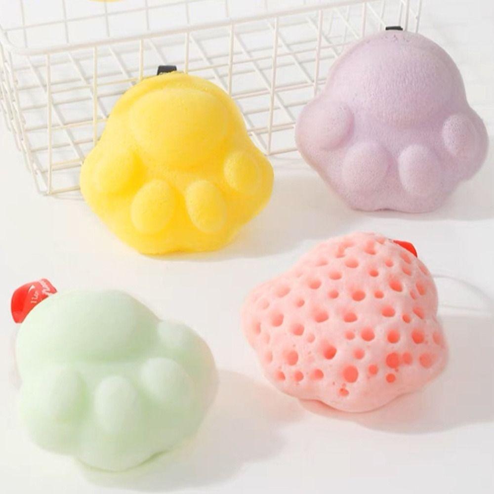 Cute Soft Baby Bath Sponge Cat Paw Shape with Lanyard Shower Balls Dead Skin Remover Baby Shower Cotton Bath Accessories