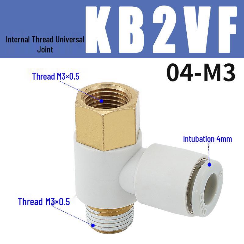Universal Pneumatic Elbow Fitting with SMC-Type Inner & Outer Threads, KB2VF04/06/08/10/12-M5/01/02/03