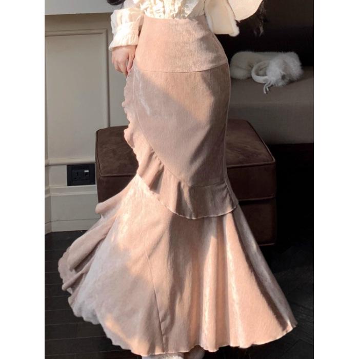 Elegant French Style Women s Two-Piece Set: Shirt & Fishtail Skirt S