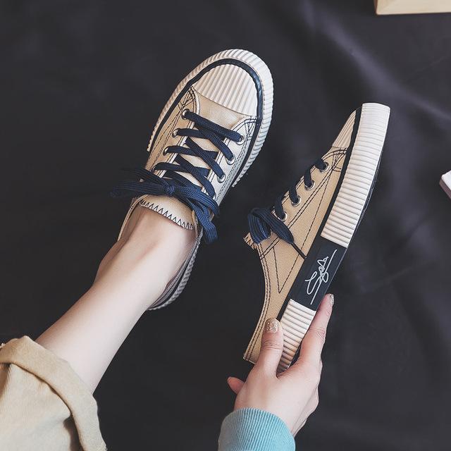 Korean Wild Half -Dragged A Lazy Pedal Canvas Shoes Without Heel